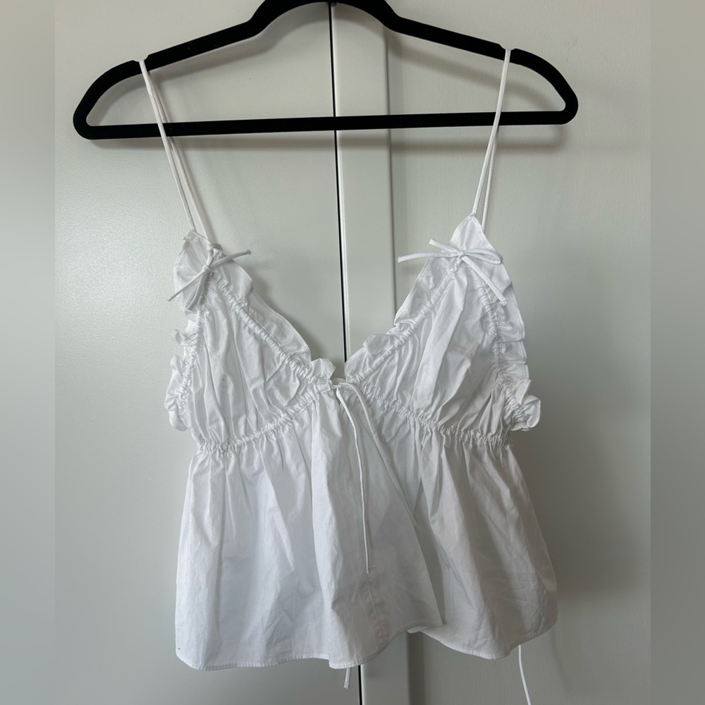 Zara White Ruffled Cotton Camisole